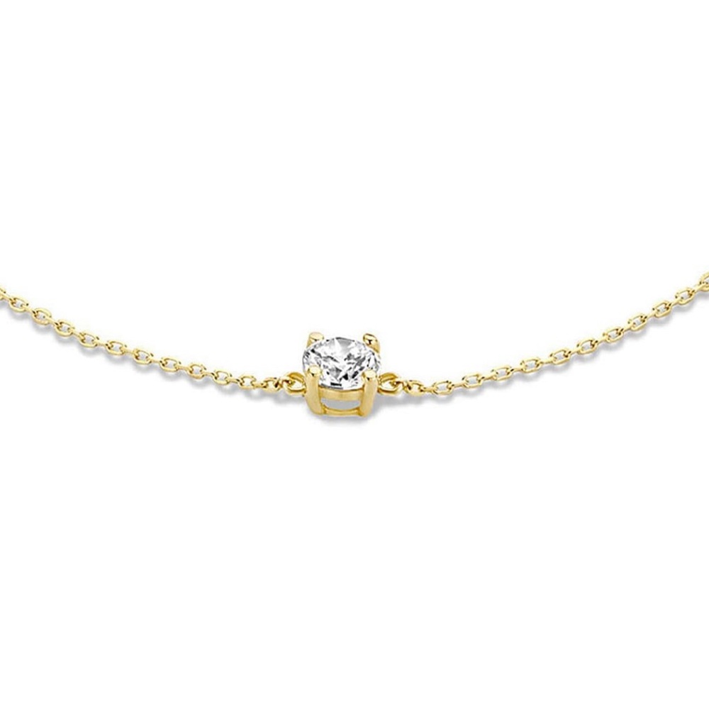 Gold Over Sterling Silver Bracelet with CZ Solitaire NIB - Picture 3 of 6